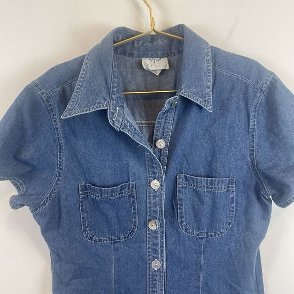 American Vintage 90's denim button up shirt dress 100% Cotton ‎ Size 12 - Picture 5 of 8